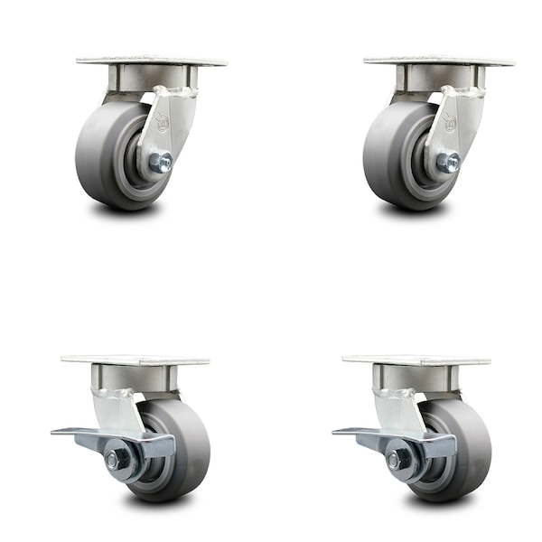 4 Inch Kingpinless Thermoplastic Rubber Wheel Swivel Caster Set with 2 Brakes